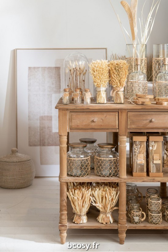 Jolipa Bouteille Tricot Bouchon Verre Bois Rotin Transparent.