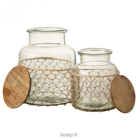 Jolipa Pot Couvercle Tricot Verre Bois Jute Transparent Large.