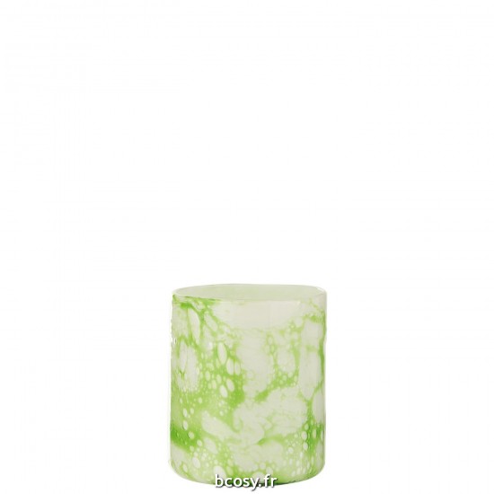 J Line Photophore Marbre Verre Vert Blanc Medium L15xB15xH18 cm JLine 32178 by Jolipa 32178.