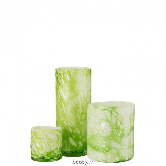 Jolipa Photophore Marbre Verre Vert Blanc Large.