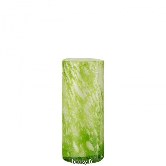 J Line Photophore Marbre Verre Vert Blanc Large L12xB12xH28 cm JLine 32179 by Jolipa 32179.