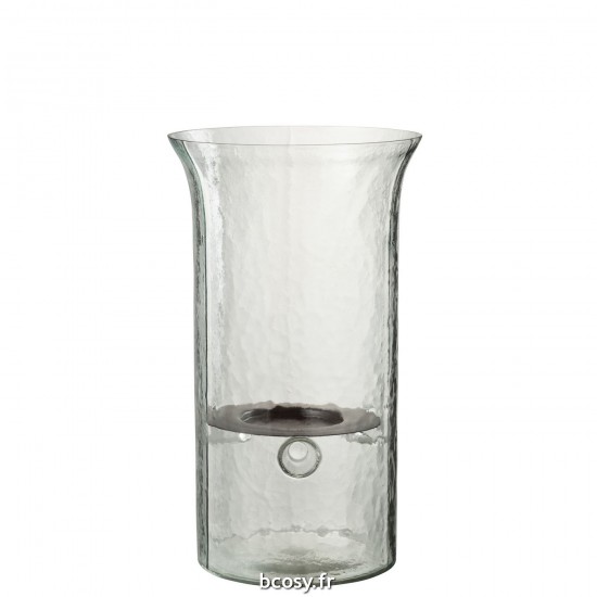 J Line Bougeoir Plat Verre Flou Transparent Medium L19xB19xH33 cm JLine 32222 by Jolipa 32222.