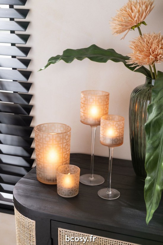 Jolipa Photophore Carres Verre Beige Small.