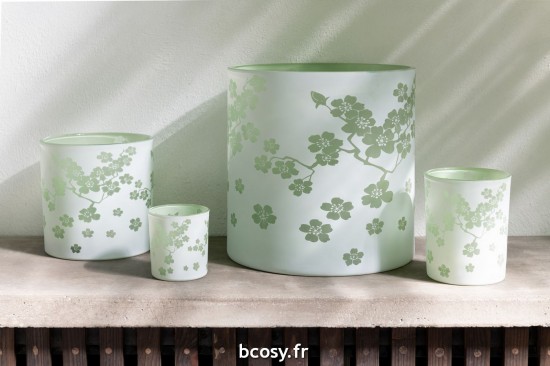 Jolipa Photophore Fleurs Verre Vert Small.