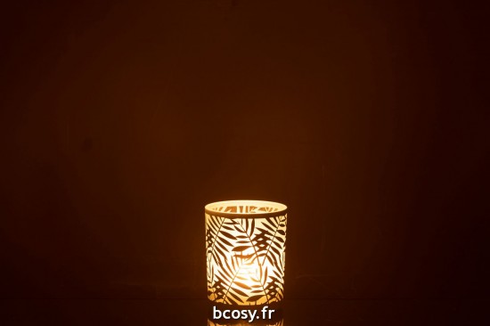 J-Line J Line photophores Jolipa Photophore Feuilles Verre Blanc Medium.