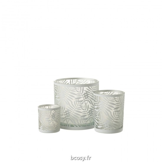 Jolipa Photophore Feuilles Verre Blanc Large.