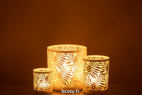 J-Line J Line photophores Photophore Feuilles Verre Blanc Large.