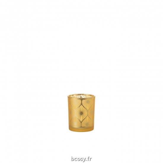 J Line Photophore Losange Fleurs Verre Jaune Medium L10xB10xH13 cm JLine 32374 by Jolipa 32374.