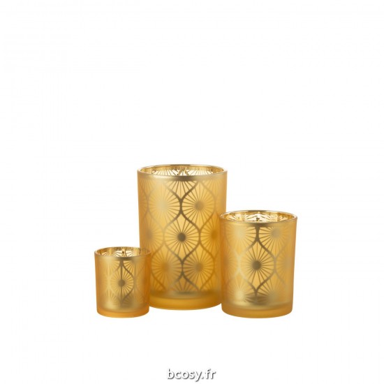 Jolipa Photophore Losange Fleurs Verre Jaune Large.