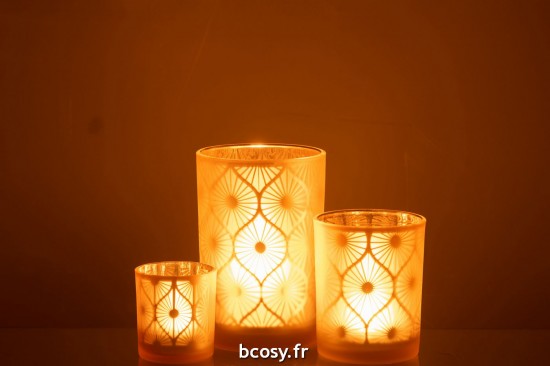 J-Line J Line photophores Photophore Losange Fleurs Verre Jaune Large.