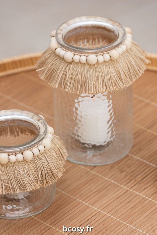 Jolipa Photophore Perles Deco Verre Transparent Small.