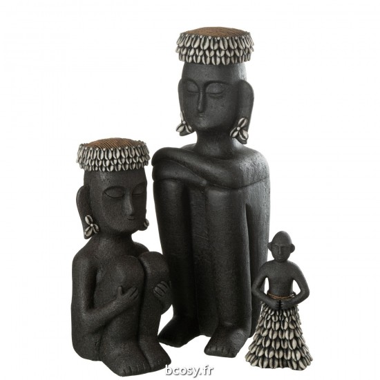 J-Line J Line Figurines personnalités ethniques Jolipa Statue Assise Ethnique Pierre Resine Noir Large.