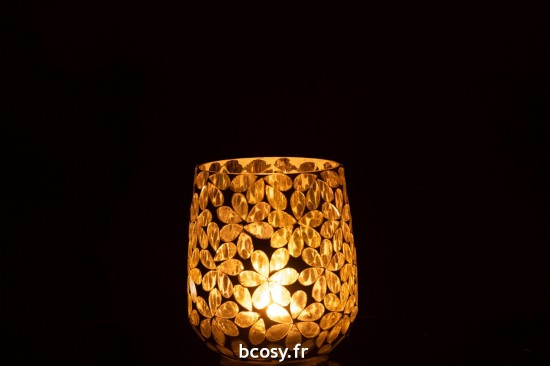 J-Line J Line photophores Jolipa Photophore Fleurs Verre Jaune Argente Medium.