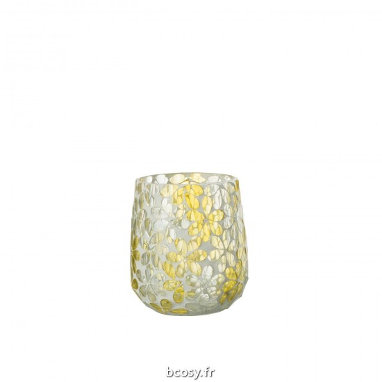 J Line Photophore Fleurs Verre Jaune Argente Medium L10xB10xH12 cm JLine 32697 by Jolipa 32697.