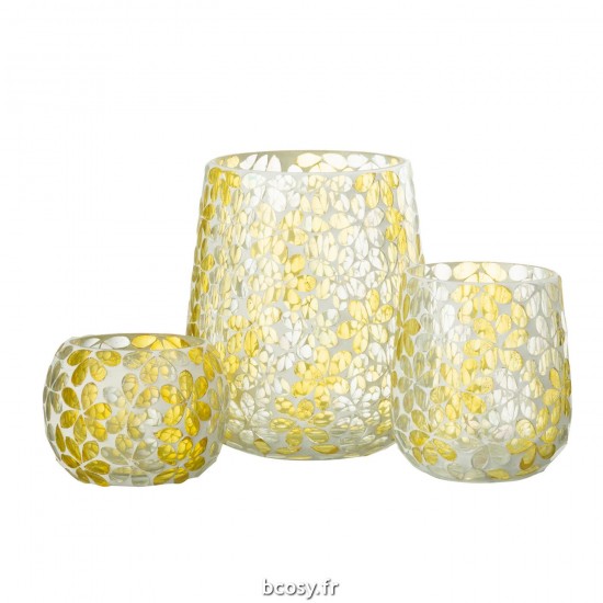 Jolipa Photophore Fleurs Verre Jaune Argente Large.