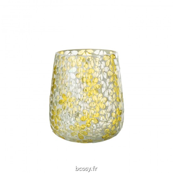 J Line Photophore Fleurs Verre Jaune Argente Large L13xB13xH18 cm JLine 32698 by Jolipa 32698.