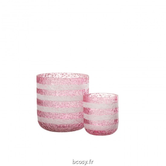 Jolipa Photophore Lignes Verre Rouge Blanc Large.