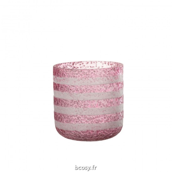 J Line Photophore Lignes Verre Rouge Blanc Large L14xB14xH15 cm JLine 32709 by Jolipa 32709.