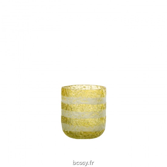 J Line Photophore Lignes Verre Jaune Blanc Small L9xB9xH10 cm JLine 32712 by Jolipa 32712.