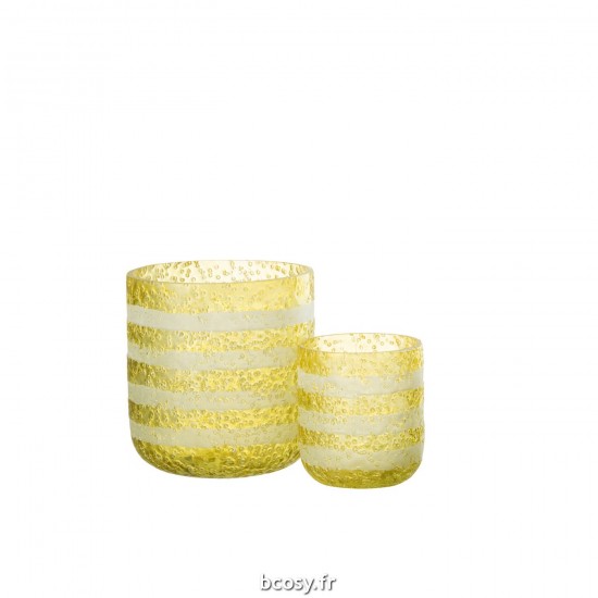 Jolipa Photophore Lignes Verre Jaune Blanc Large.