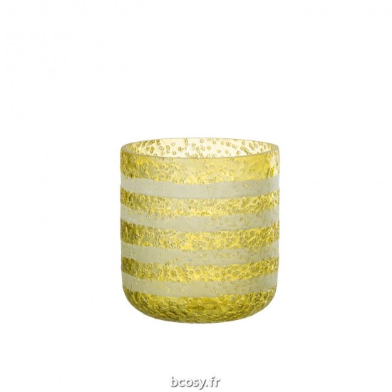 J Line Photophore Lignes Verre Jaune Blanc Large L14xB14xH15 cm JLine 32713 by Jolipa 32713.