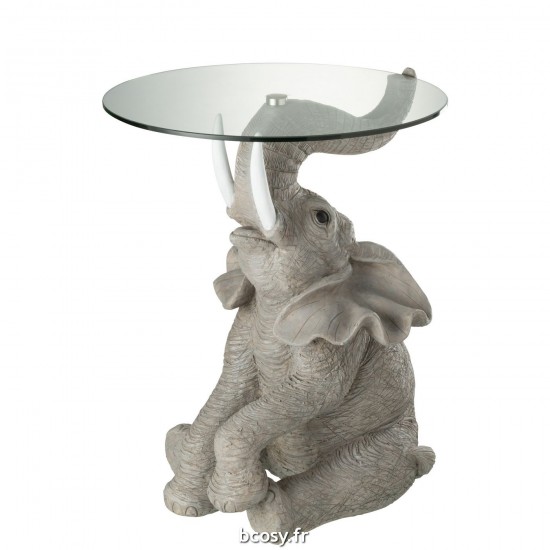 J Line Table Elephant Poly Verre Gris L49xB48xH63 cm JLine 32720 by Jolipa 32720.