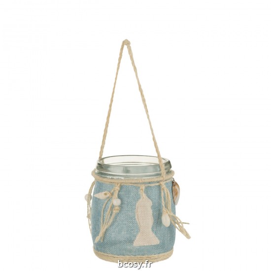 J Line Photophore Mer Deco Verre Bleu Blanc L12xB12xH13 cm JLine 32953 by Jolipa 32953.