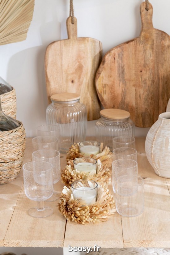 Jolipa Bougie Florale Rond Verre Blanc Naturel 24H.