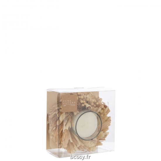 J-Line J Line bougies Jolipa Bougie Florale Rond Verre Blanc Naturel 24H.