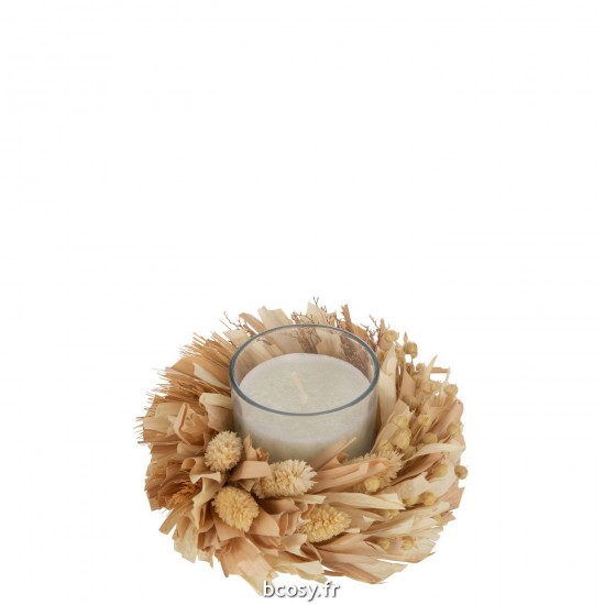 J Line Bougie Florale Rond Verre Blanc Naturel 24H L15xB15xH8 cm JLine 33005 by Jolipa 33005.