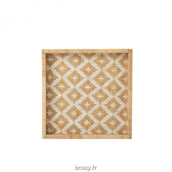 J Line Plateau Carre Motifs Rotin Naturel Blanc L51xB51xH4 cm JLine 33190 by Jolipa 33190.