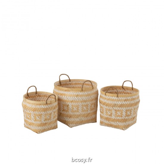 J Line Set 3 Paniers Motifs Anses Bambou Naturel Blanc L40xB40xH37 cm JLine 33191 by Jolipa 33191.