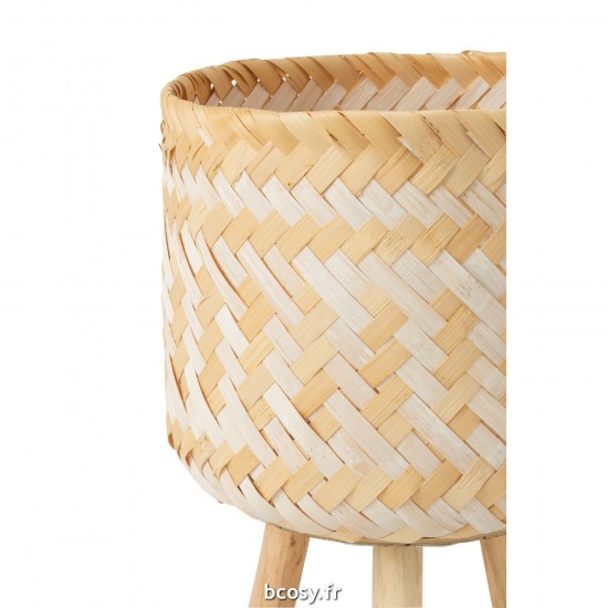 J-Line J Line paniers de rangement Jolipa Set 3 Paniers Motifs 3 Pieds Bambou Naturel Blanc.
