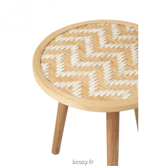J-Line J Line tables d appoint bouts de canapé Jolipa Set 3 Tables Gigogne Motifs 3 Pieds Bambou Bois Naturel Blanc.