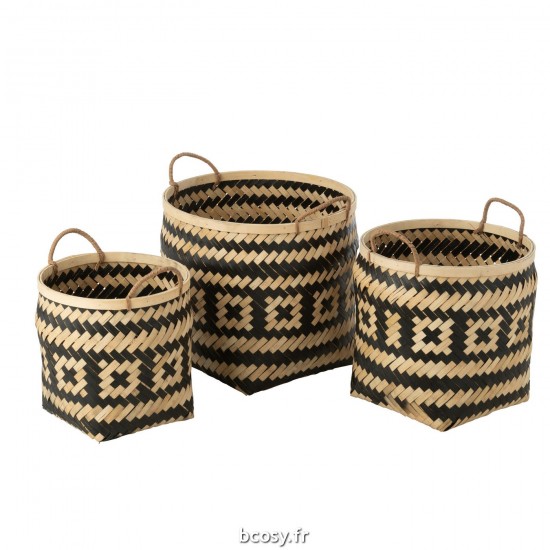 J Line Set 3 Paniers Motifs Anses Bambou Naturel Noir L41xB41xH39 cm JLine 33194 by Jolipa 33194.