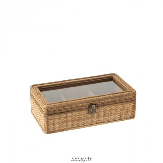 J Line Boite Rectangle 6 Compartiments Rotin Verre Naturel L35xB19xH12 cm JLine 33203 by Jolipa 33203.