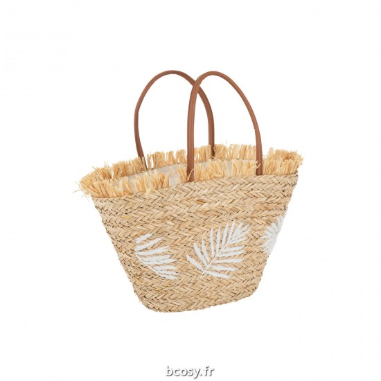 J Line Sac De Plage Feuille Jute Naturel Blanc L24xB45xH56 cm JLine 33234 by Jolipa 33234.