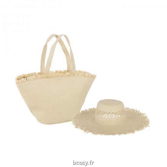 J Line Set 2 Sacs De Plage Chapeau Papier Naturel L60xB18xH31 cm JLine 33253 by Jolipa 33253.