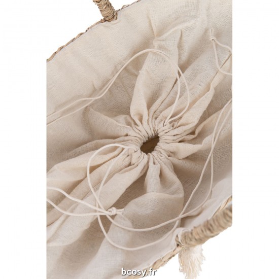 J-Line J Line sacs de plage Jolipa Sac De Plage Bonjour Hello Floche Jute Naturel Blanc Assortiment De 2.