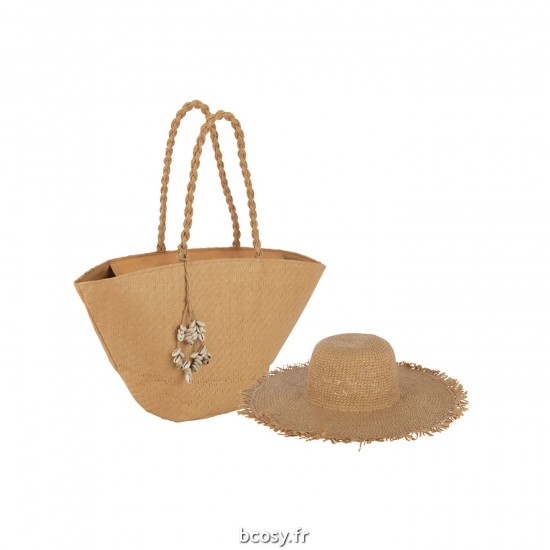 J Line Set 2 Sacs De Plage Coquillages Chapeau Papier Marron Clair L60xB18xH31 cm JLine 33268 by Jolipa 33268.
