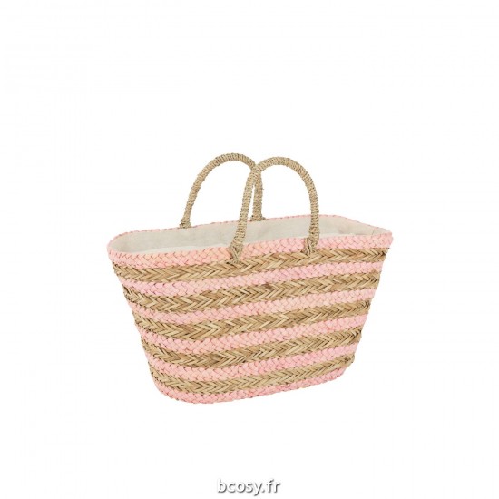 J Line Sac De Plage Anses Courtes Jute Naturel Lignes Jute Naturel Rose Clair L53xB22xH46 cm JLine 33291 by Jolipa 33291.