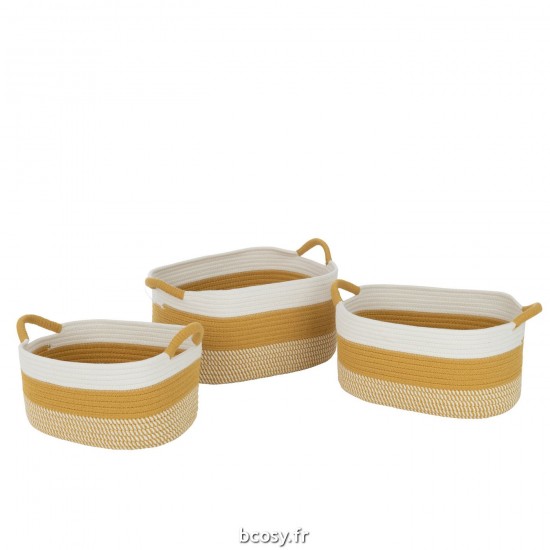 J Line Set 3 Paniers Rectangles Lignes Anses Textile Blanc Orange L43xB29xH24 cm JLine 33293 by Jolipa 33293.