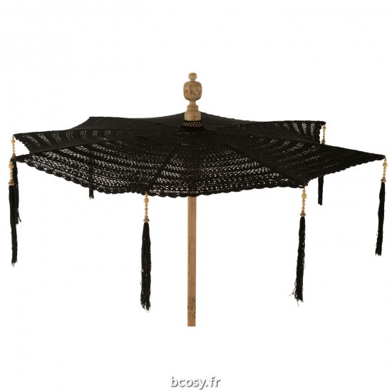J-Line J Line parasol ornemental parasols ornementaux Jolipa Parasol Floche Coton Bois Noir Large.