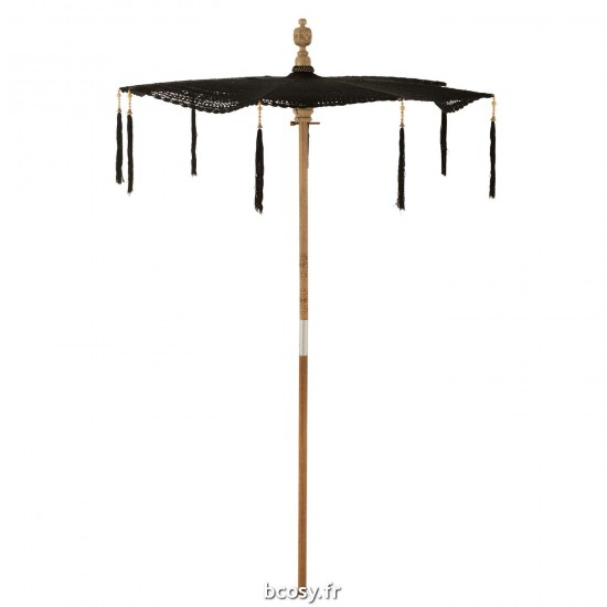 J Line Parasol Floche Pied Coton Bois Noir Large L140xB140xH253 cm JLine 33336 by Jolipa 33336.