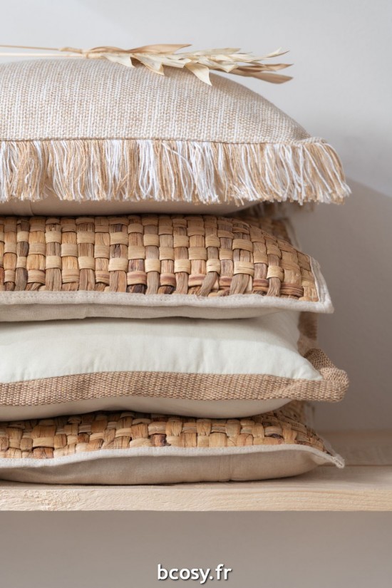 Jolipa Coussin Carre 1 Cote Roseau Textile Naturel Small.