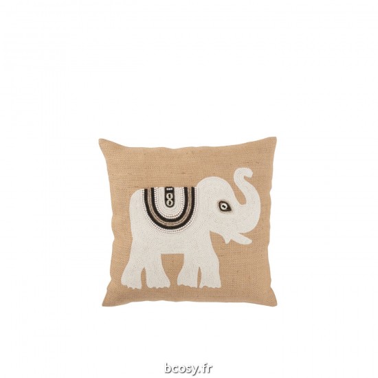 J Line Coussin Blanc Elephant Jute Beige Small L45xB45xH11 cm JLine 33900 by Jolipa 33900.