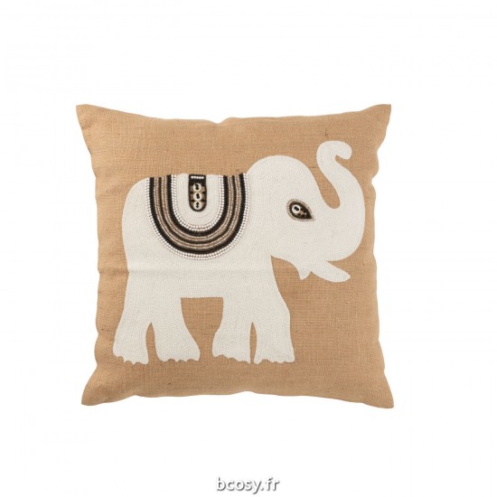 J Line Coussin Blanc Elephant Jute Beige Large L60xB60xH12 cm JLine 33901 by Jolipa 33901.