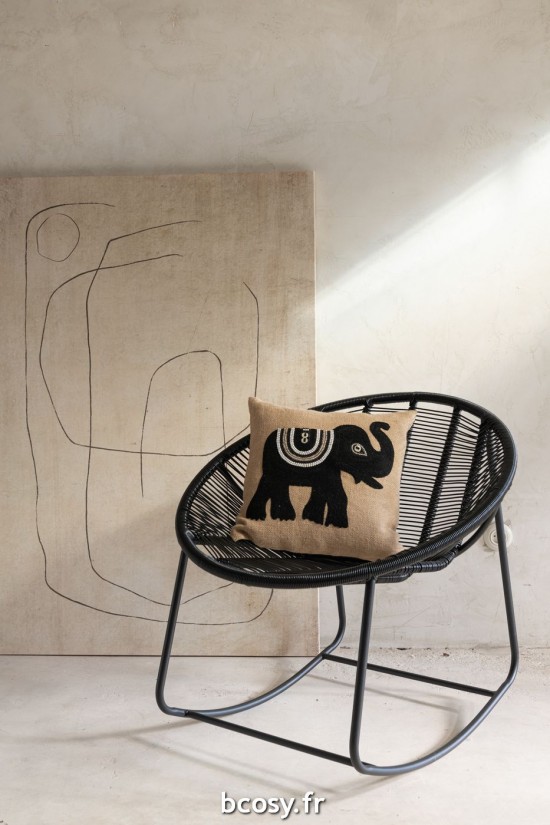 Jolipa Coussin Noir Elephant Jute Beige Small.