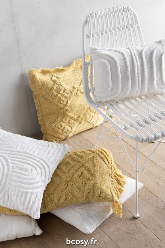 Jolipa Coussin Floches Coton Moutarde Long.