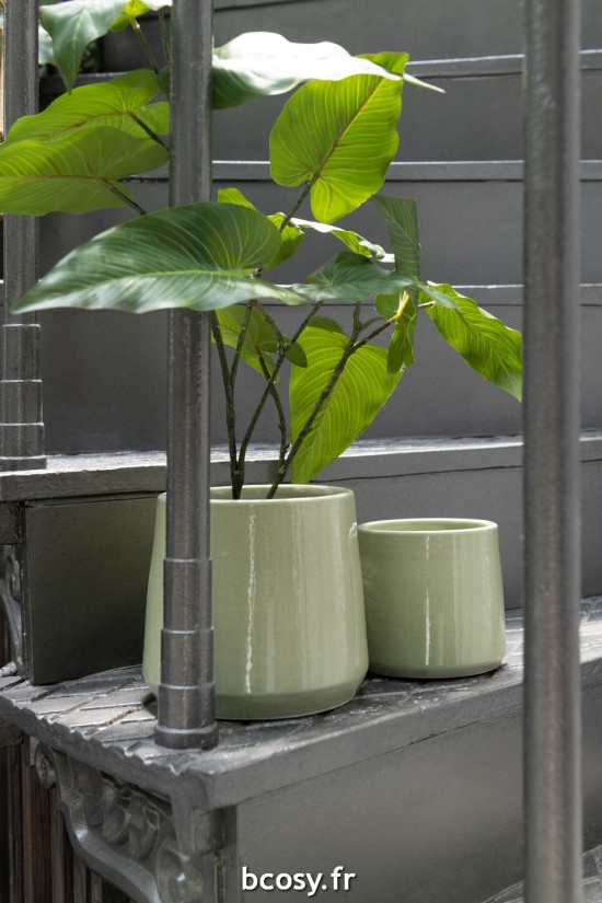 Jolipa Cachepot Rond Ceramique Vert Medium.